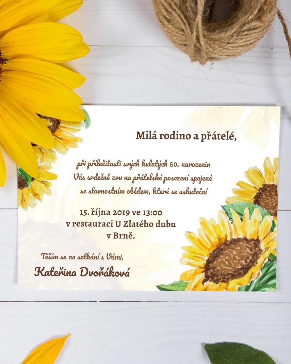 Pozvánka na narozeniny – Slunečnice