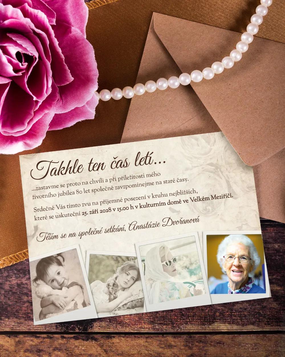 Pozvánka na oslavu narozenin - Vintage motiv s fotkami 3/4