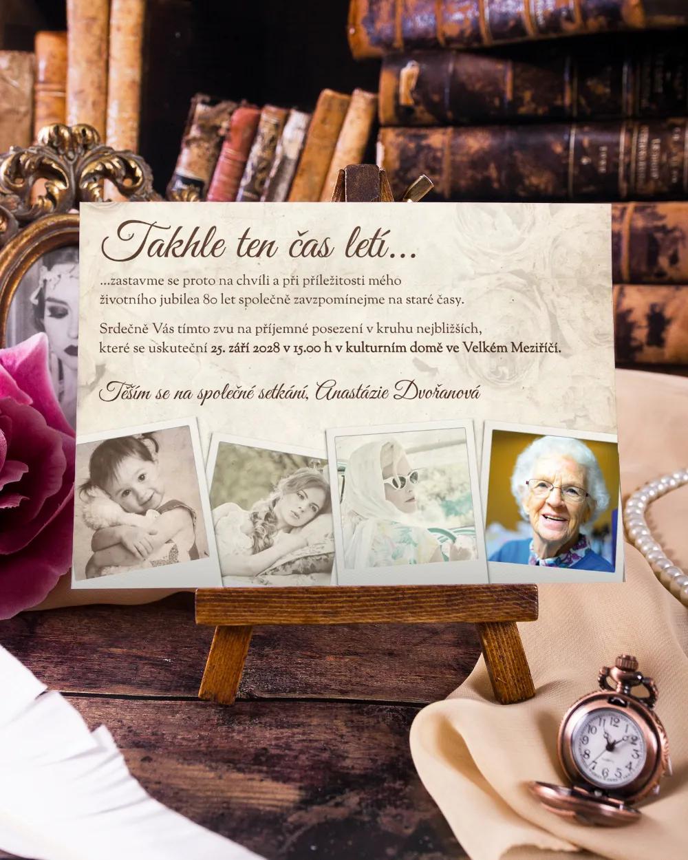 Pozvánka na oslavu narozenin - Vintage motiv s fotkami 2/4