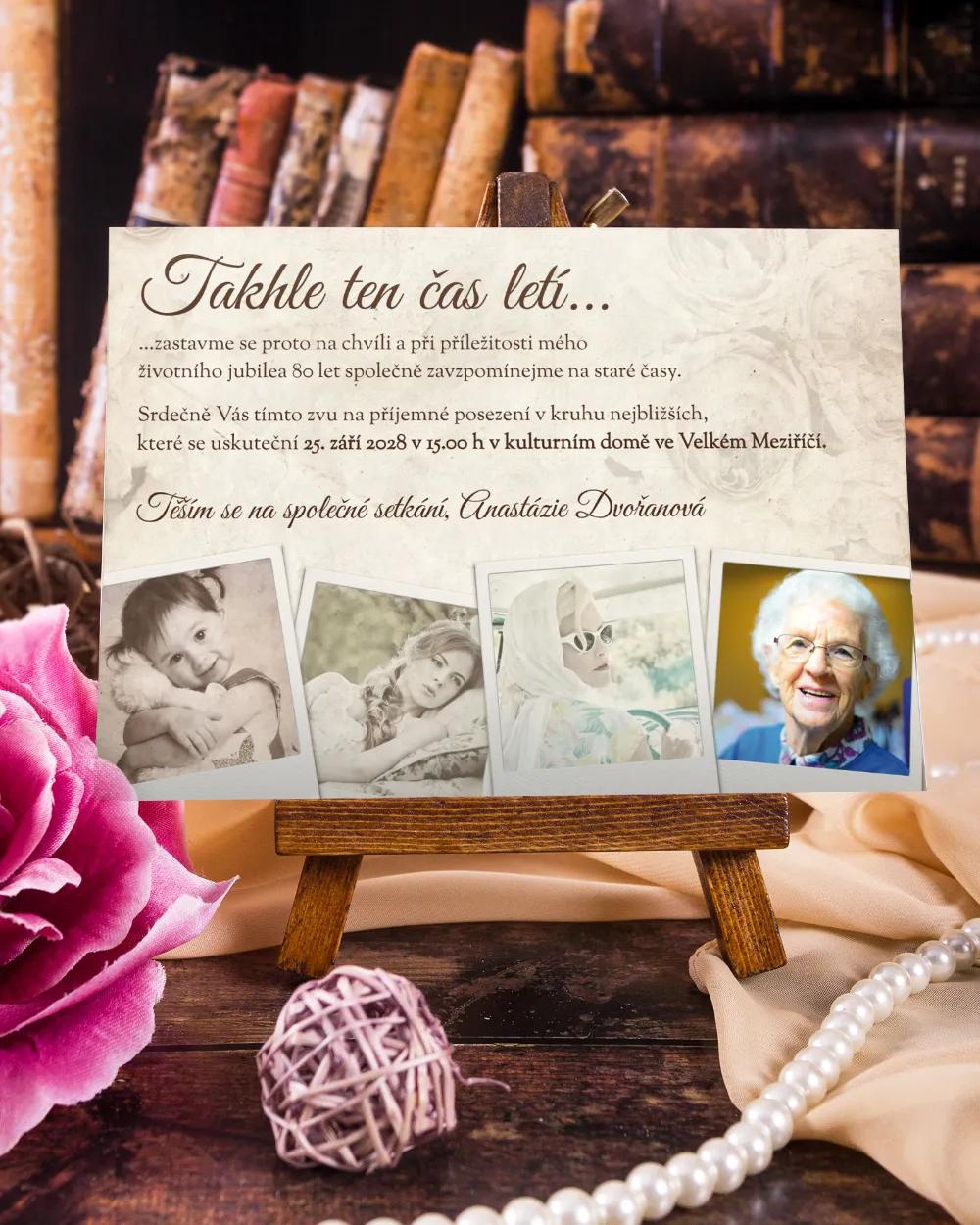 Pozvánka na oslavu narozenin - Vintage motiv s fotkami 1/4
