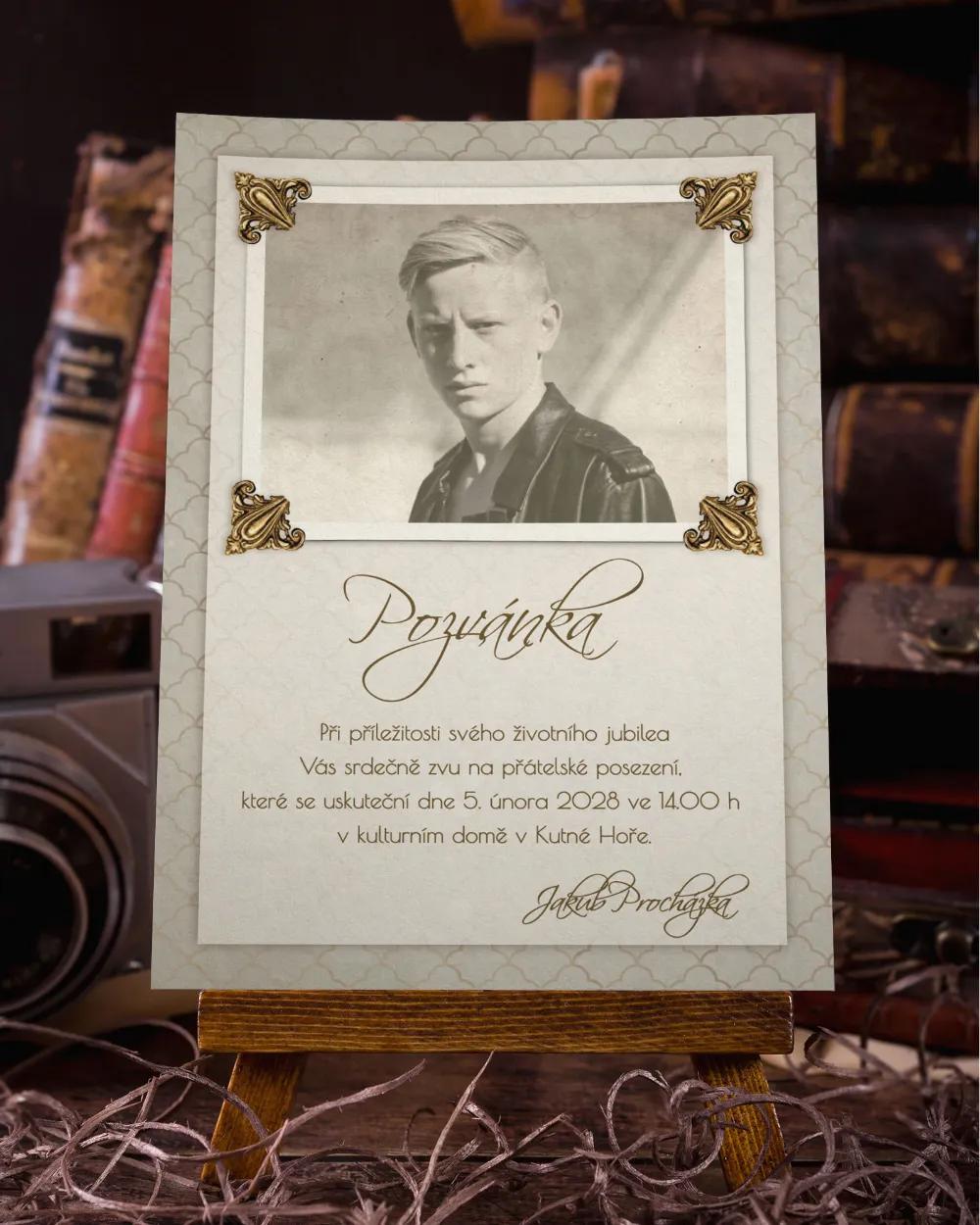 Pozvánka na oslavu narozeniny ve vintage stylu s fotkou