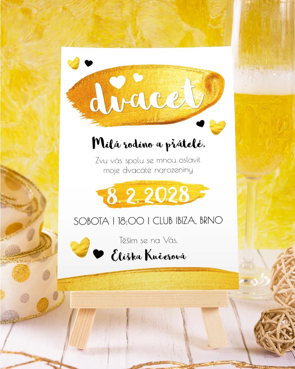 Moderní pozvánka na oslavu narozenin ve zlatém motivu 3/4