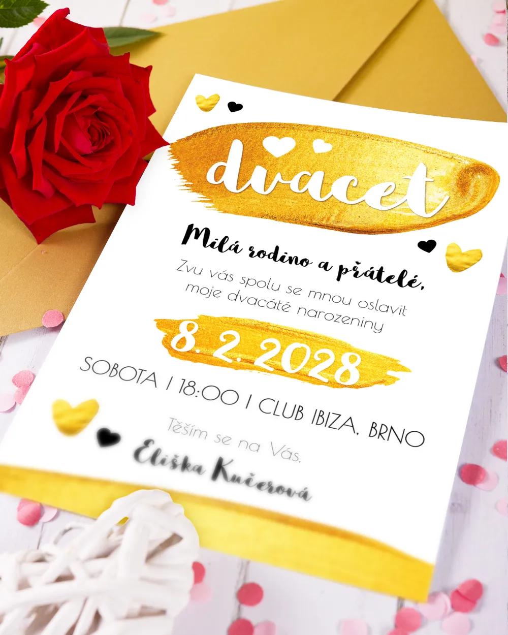 Moderní pozvánka na oslavu narozenin ve zlatém motivu 1/4