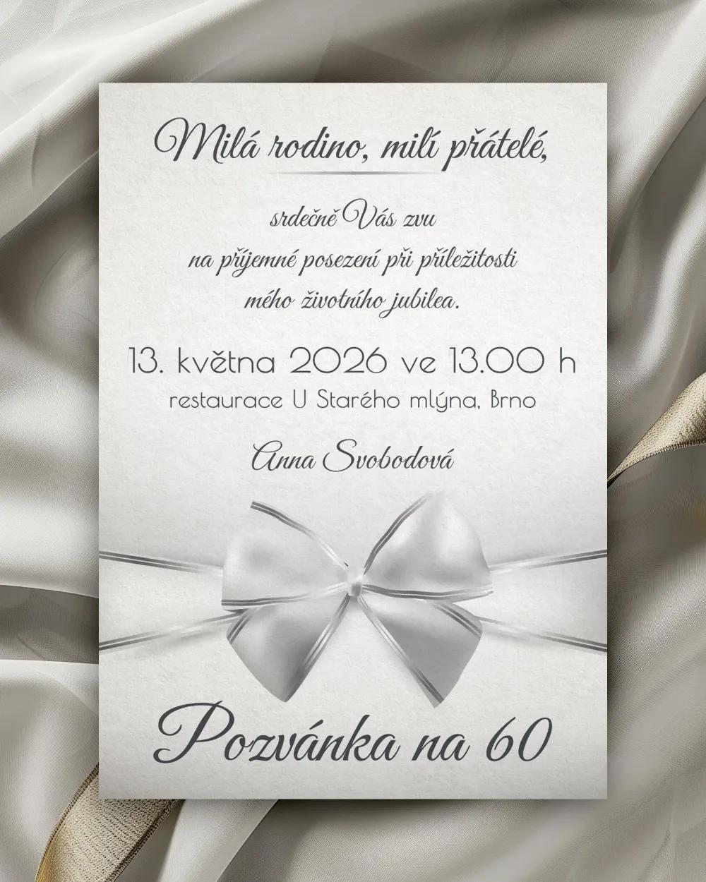 Pozvánka na narozeniny Luxusní motiv se stříbrnou mašlí