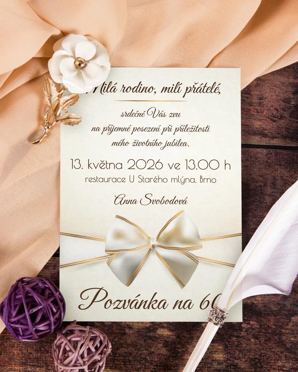 Pozvánka na narozeniny Luxusní motiv s mašlí 2/4