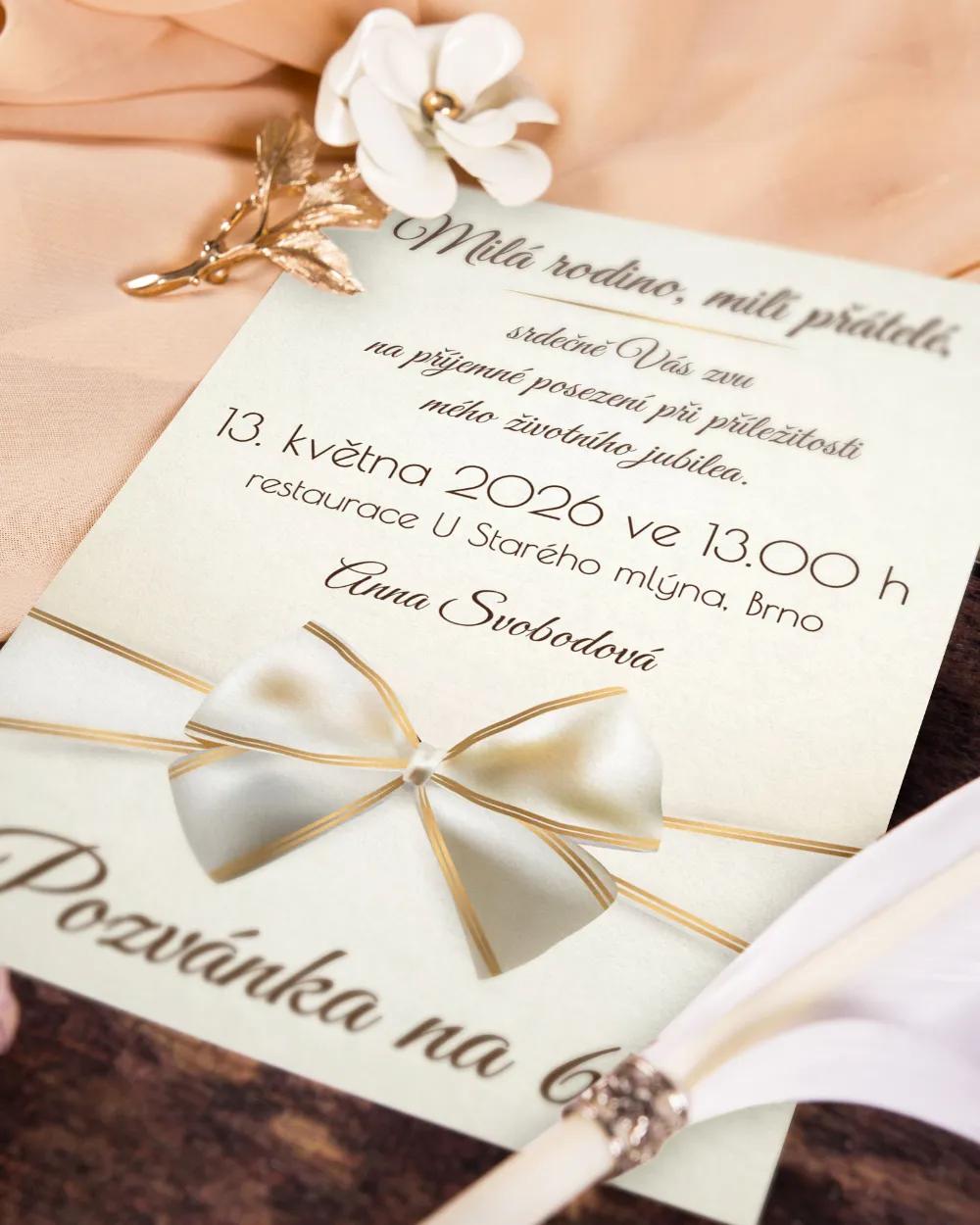 Pozvánka na narozeniny Luxusní motiv s mašlí 1/4