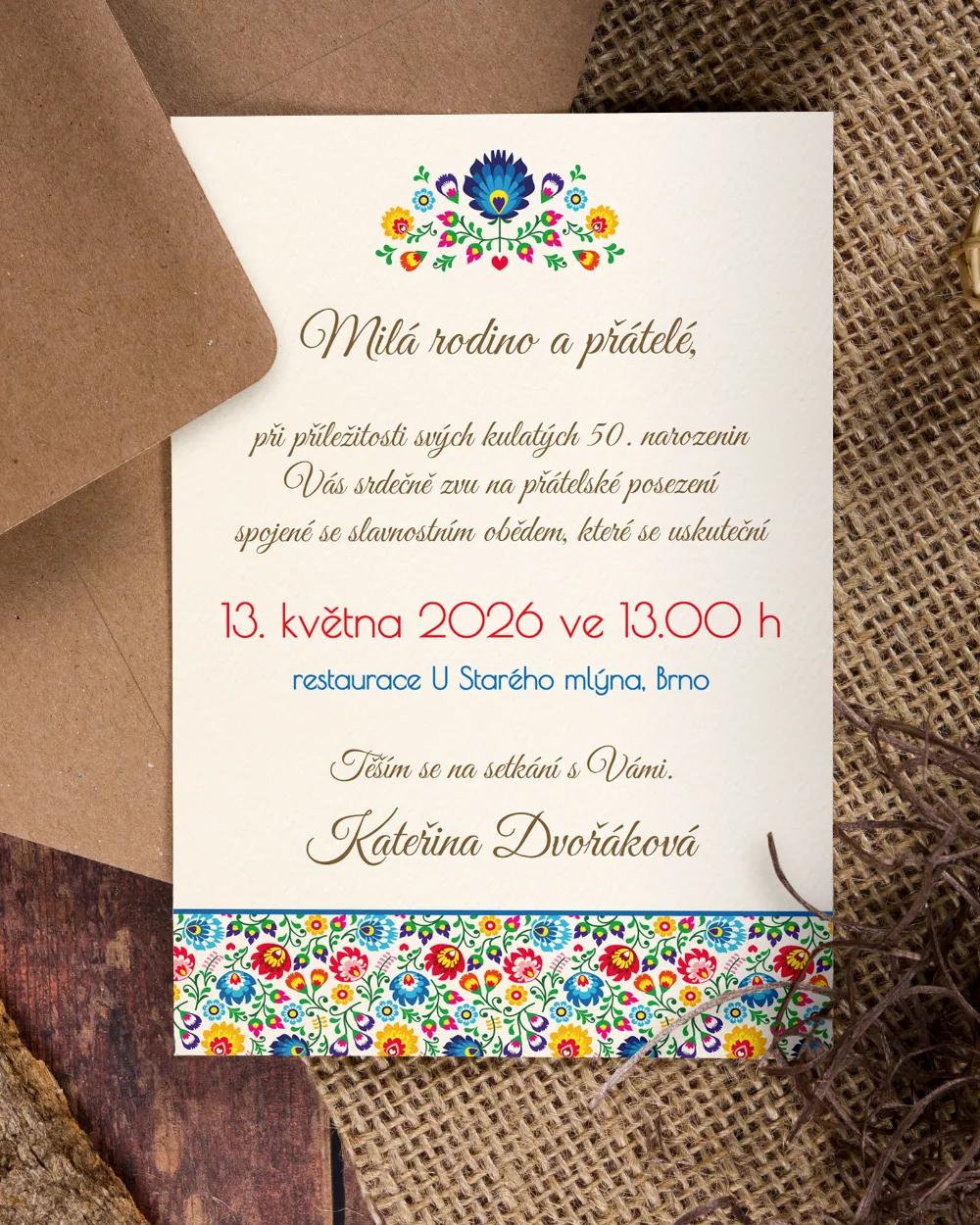 Pozvánka na narozeniny s lidovým motivem II 4/5