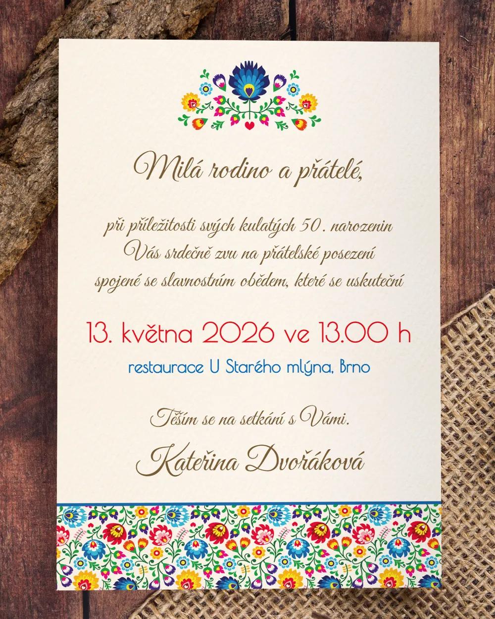 Pozvánka na narozeniny s lidovým motivem II 1/5