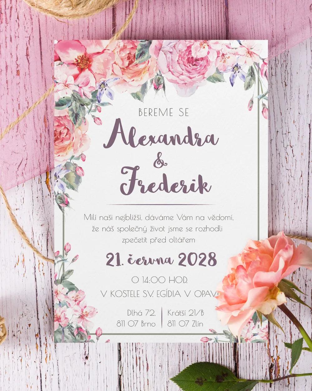 Svatební oznámení ve vintage stylu s růžemi 2/4