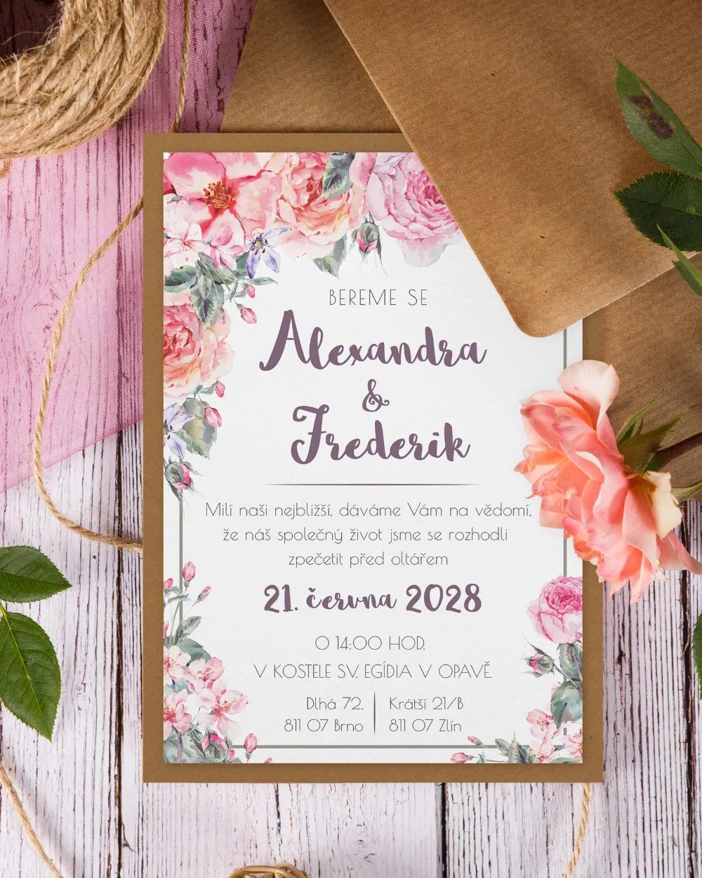 Svatební oznámení ve vintage stylu s růžemi 1/4