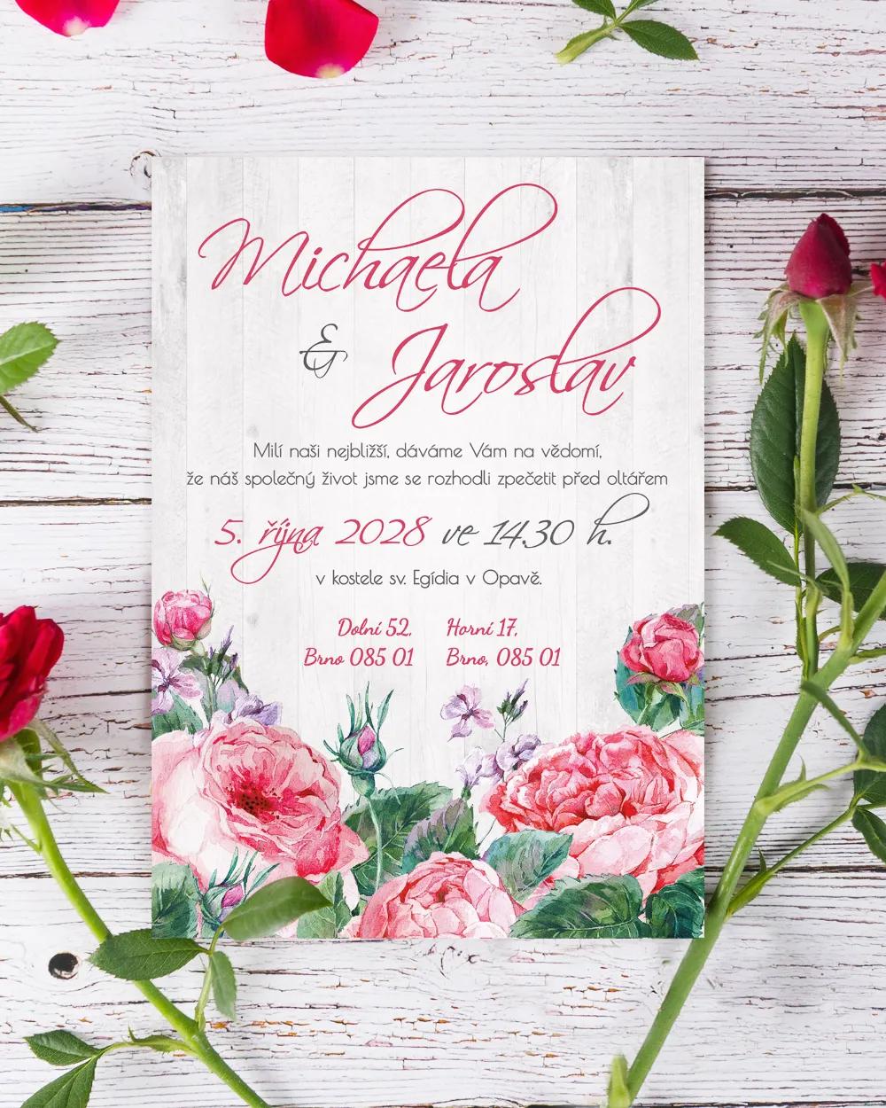 Svatební oznámení s růžemi a vintage prvky 5/6