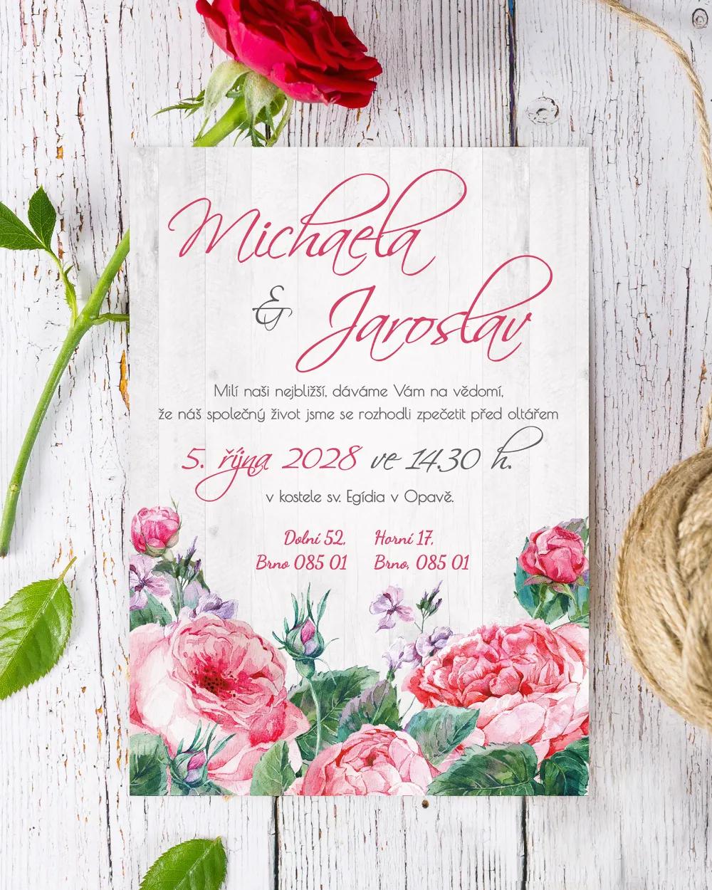 Svatební oznámení s růžemi a vintage prvky 4/6