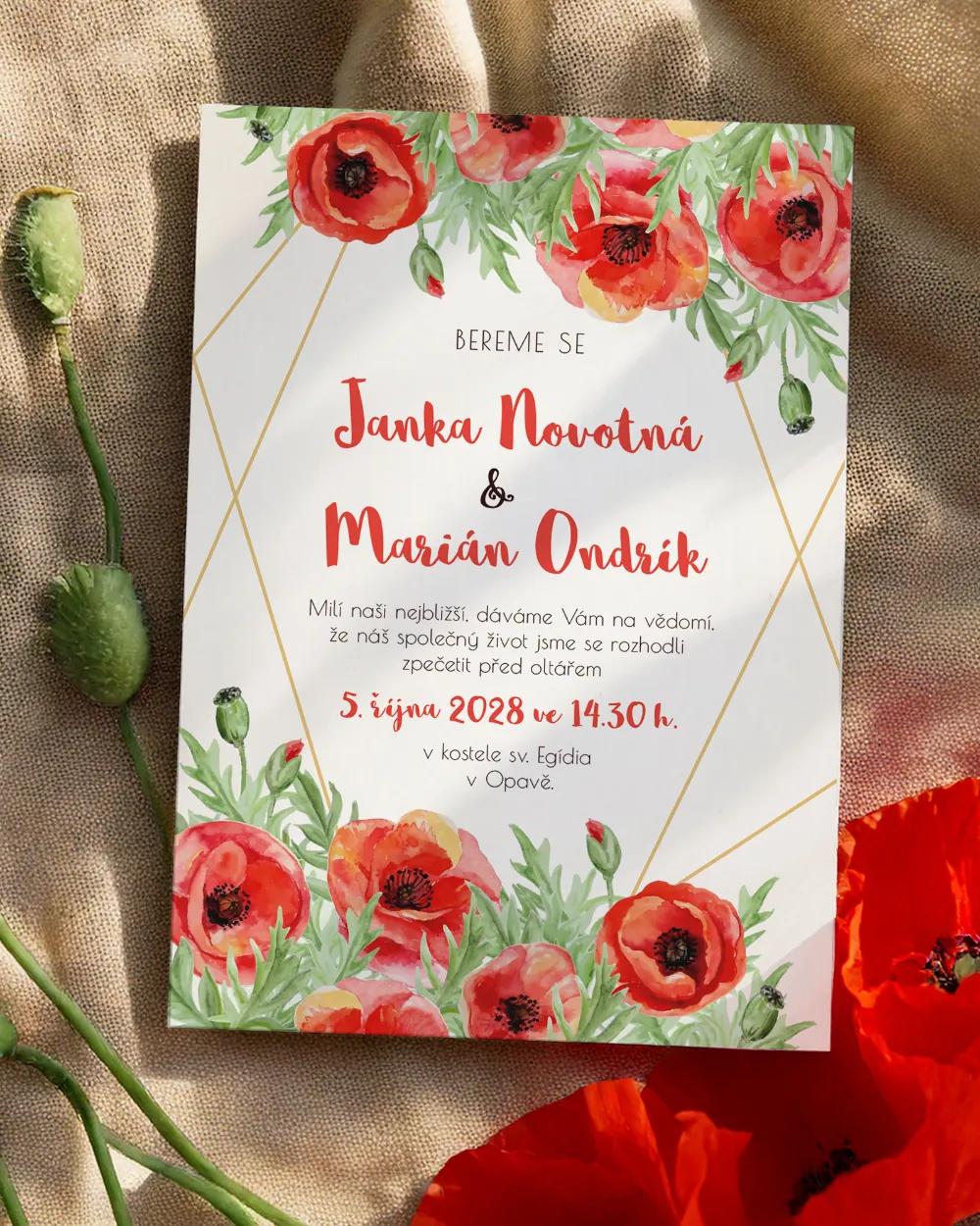 Svatební oznámení - Polní máky