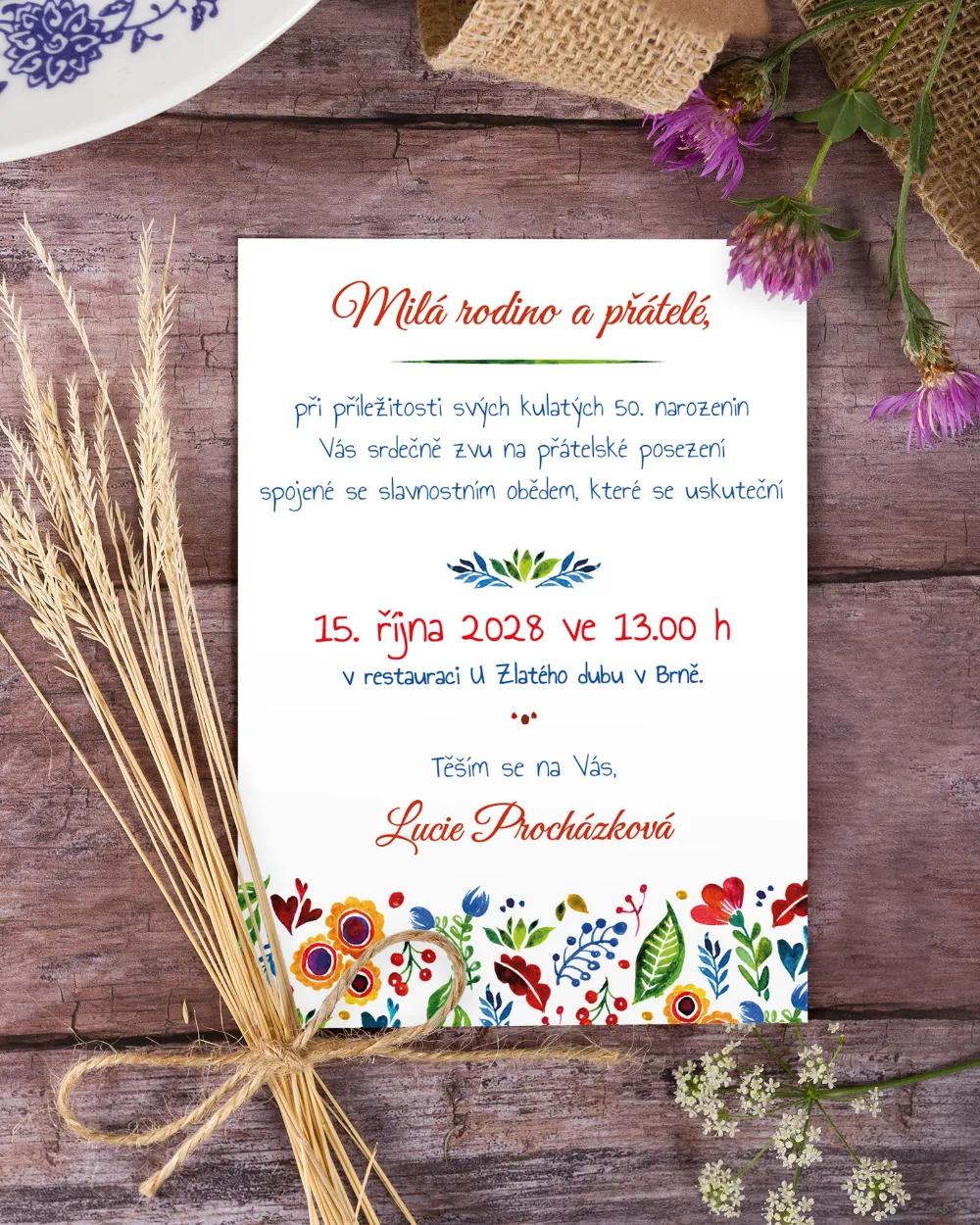 Pozvánka na narozeniny s folklórním motivem 1/3