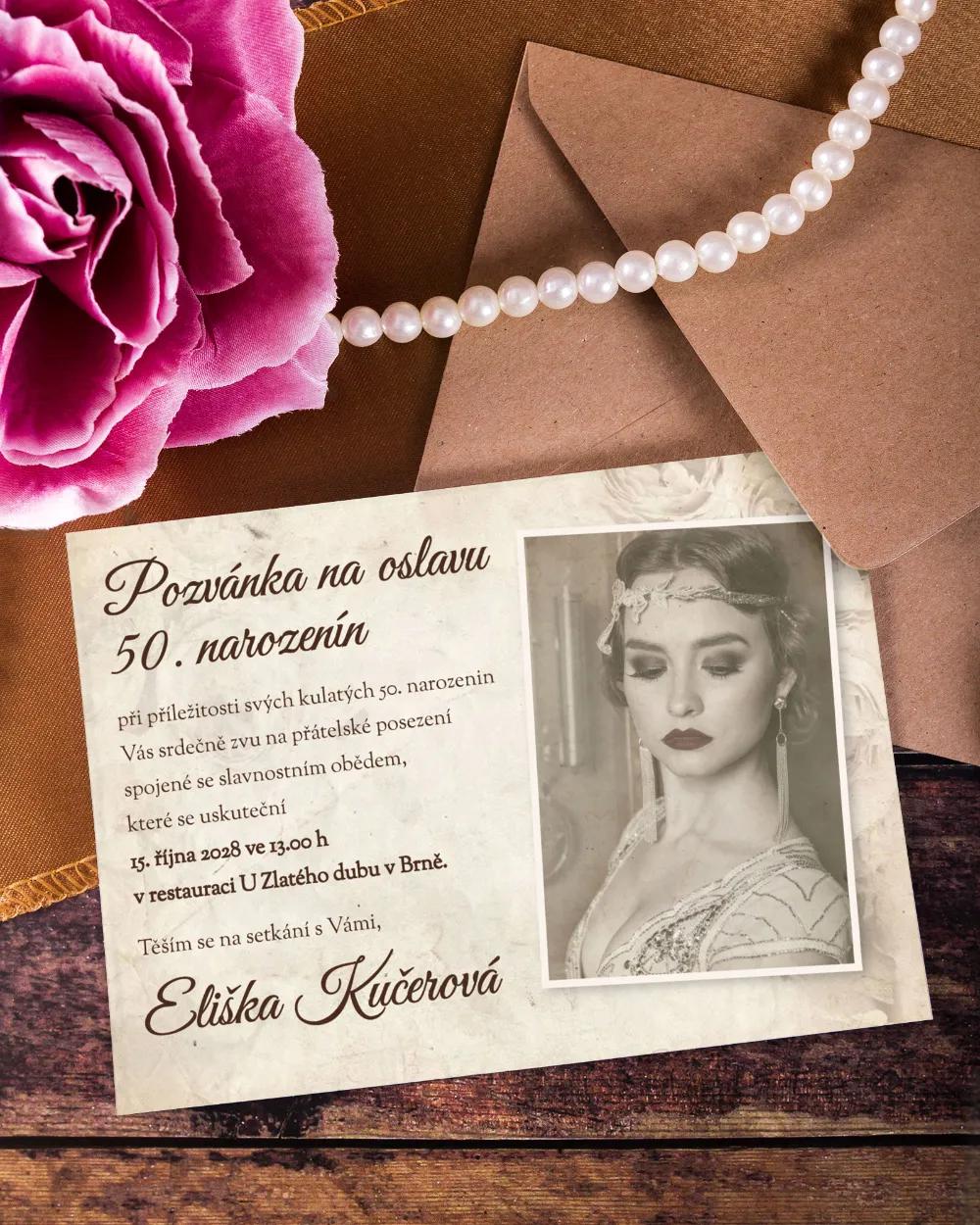Pozvánka na oslavu narozenin - Vintage motiv s fotkou 2/3