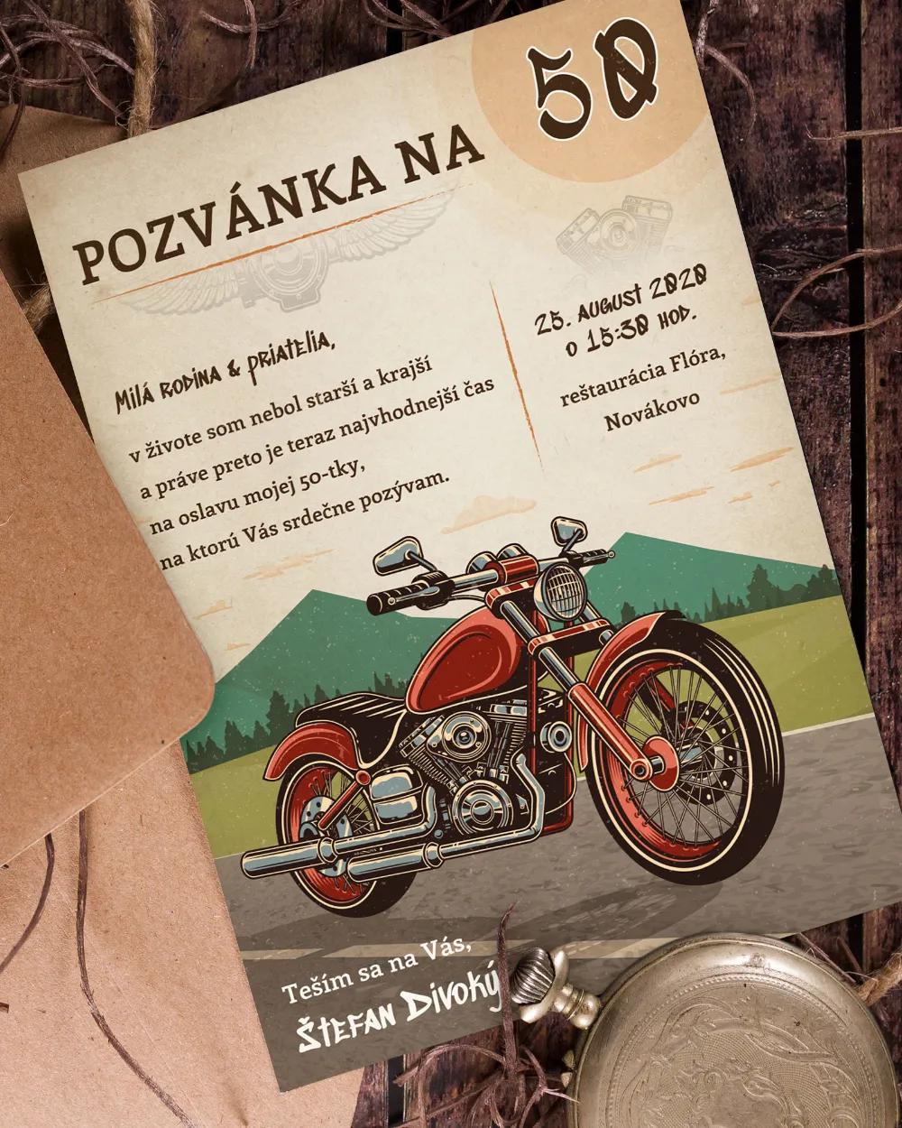 Pozvánka na narozeniny - Retro motorka