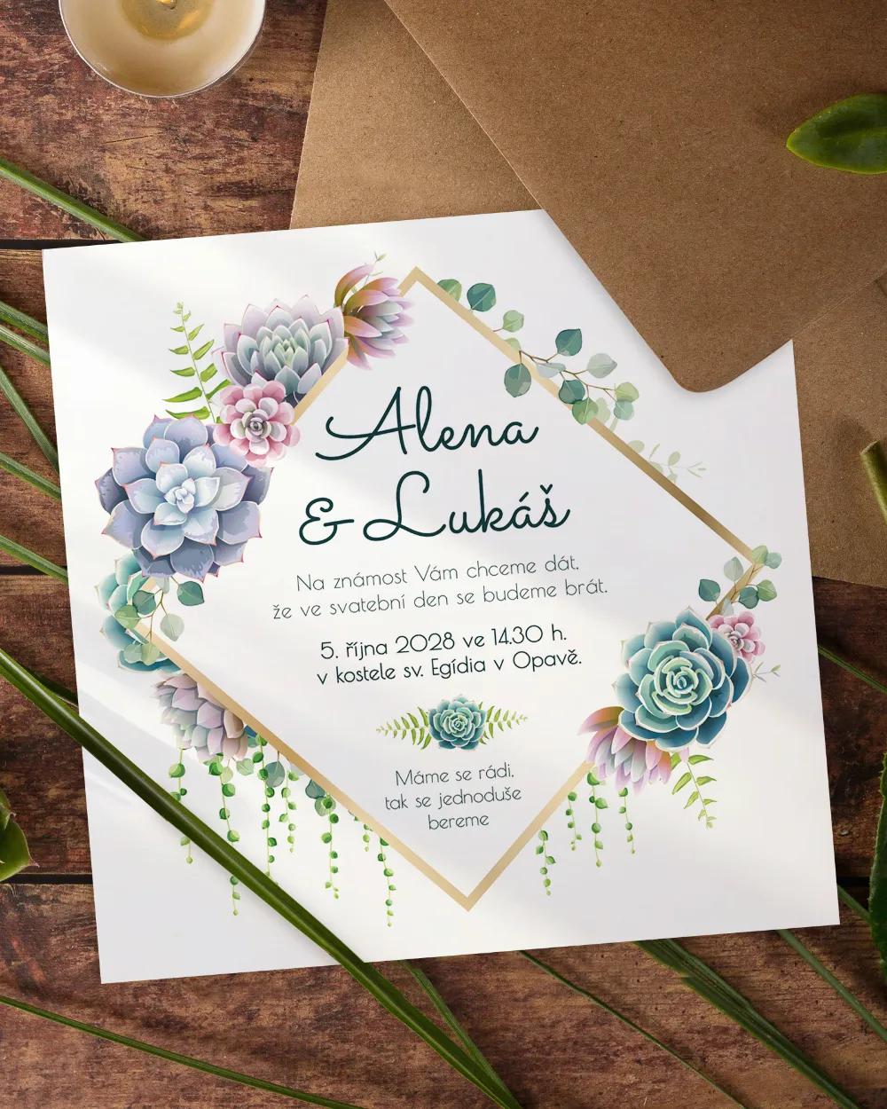Svatební oznámení - Sukulenty