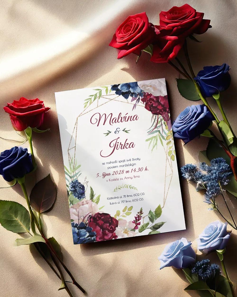 Svatební oznámení - Burgundy růže 1/2