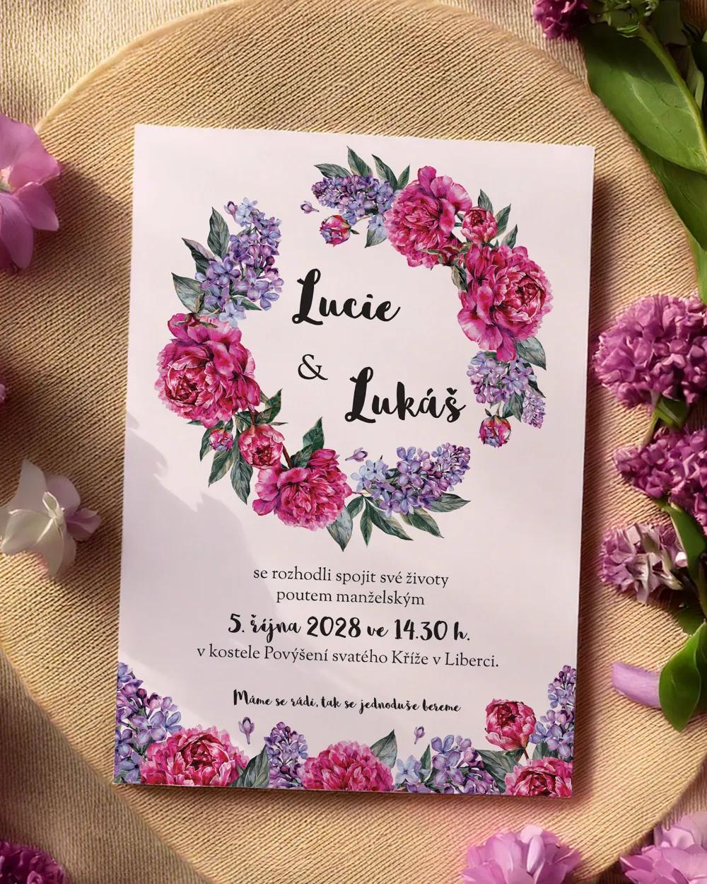 Svatební oznámení - Pivoňky s šeříkem 02