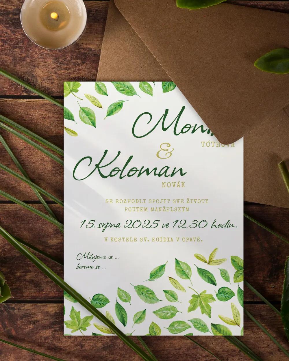 Svadobní ozámení Svěží listy I. 1/3