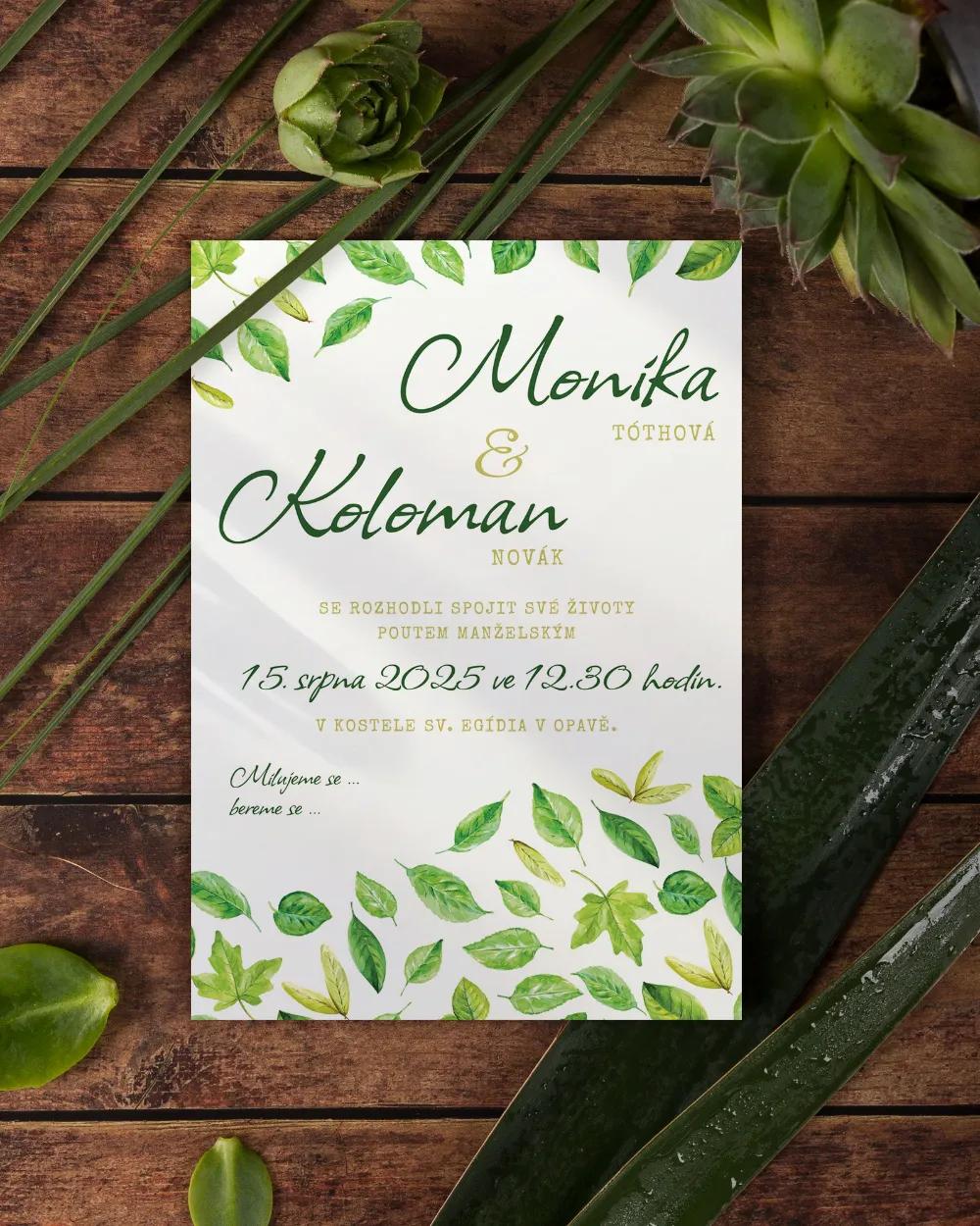 Svadobní ozámení Svěží listy I. 2/3