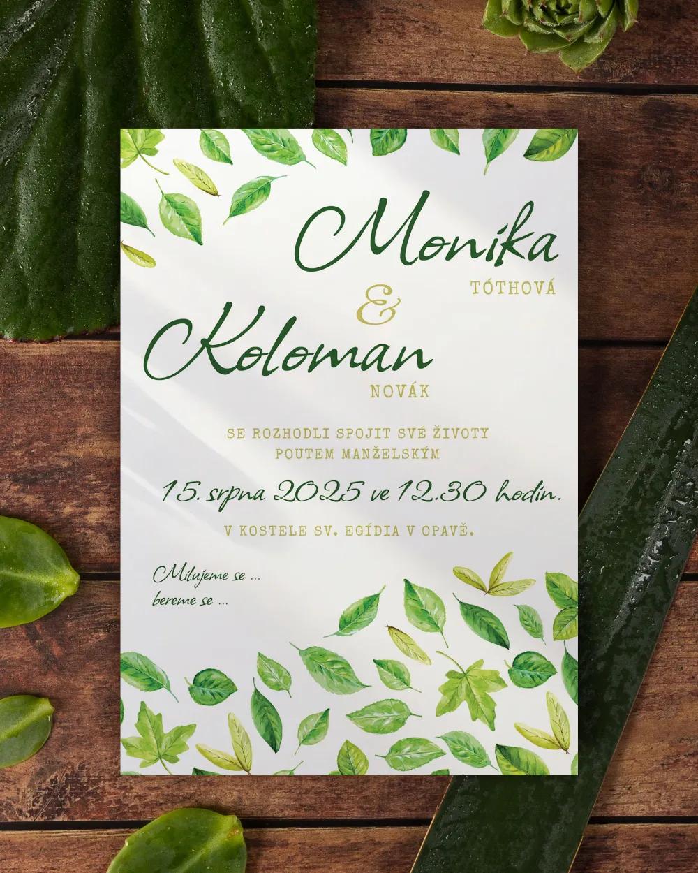 Svadobní ozámení Svěží listy I.