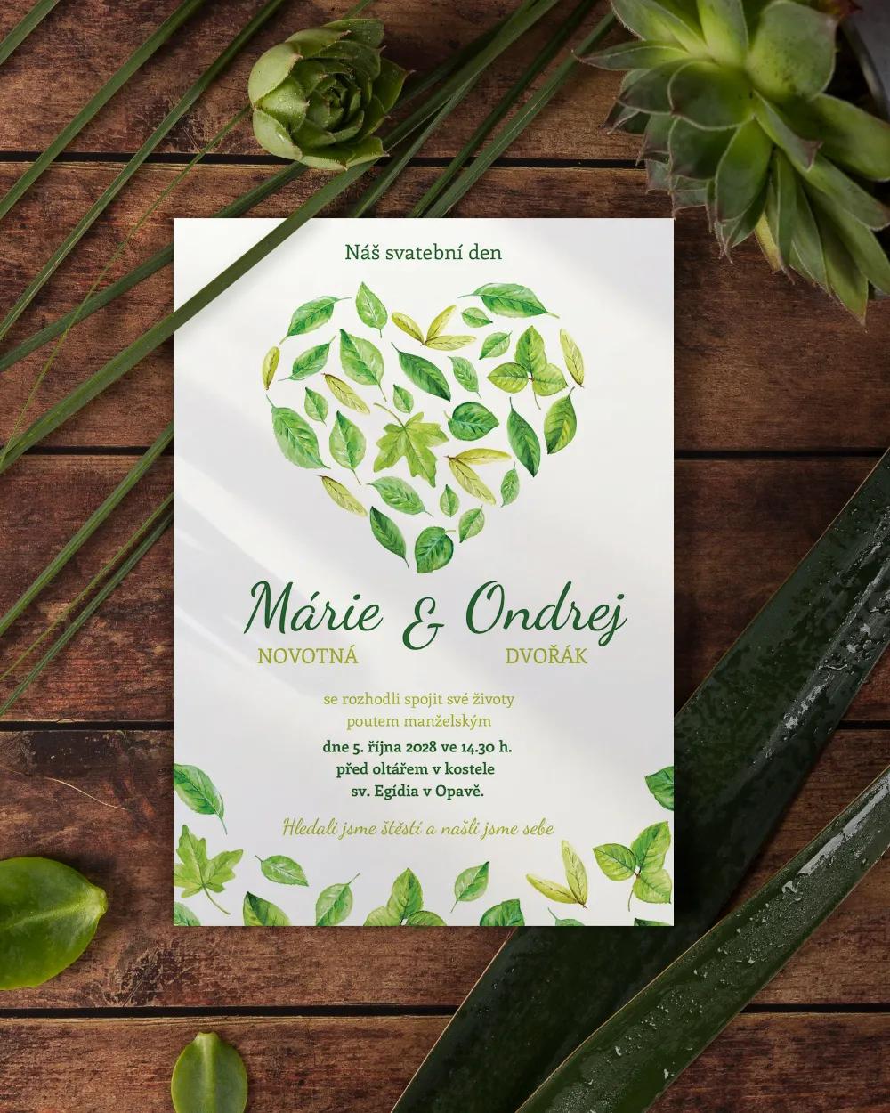 Svadobní ozámení Svěží listy II. 1/2