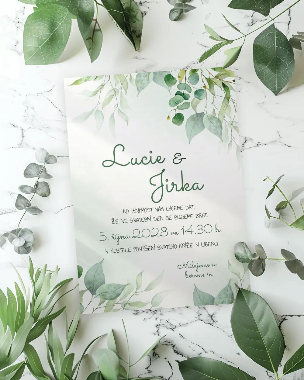 Svatební oznámení - Greenery 05 1/2