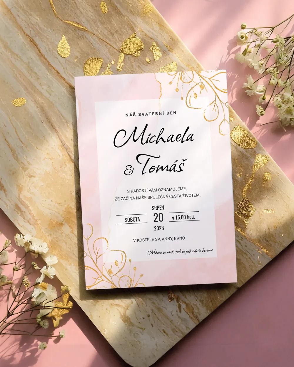 Svatební oznámení - Barevný mramor s květinami 1/2