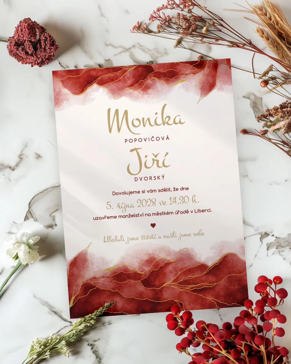 Svatební oznámení - Abstrakt 04 bordó 1/2