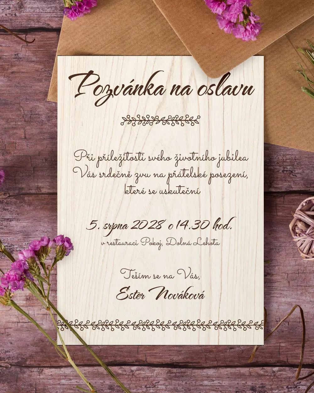 Pozvánka na narozeniny Světlé dřevo 1/2