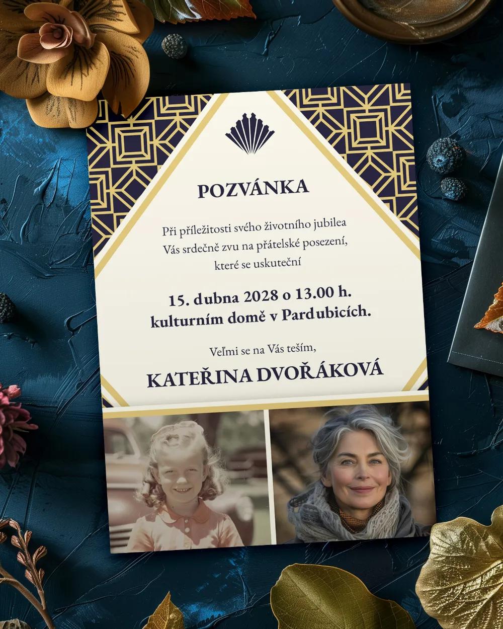 Pozvánka na narozeniny s fotkou Art Deco 02