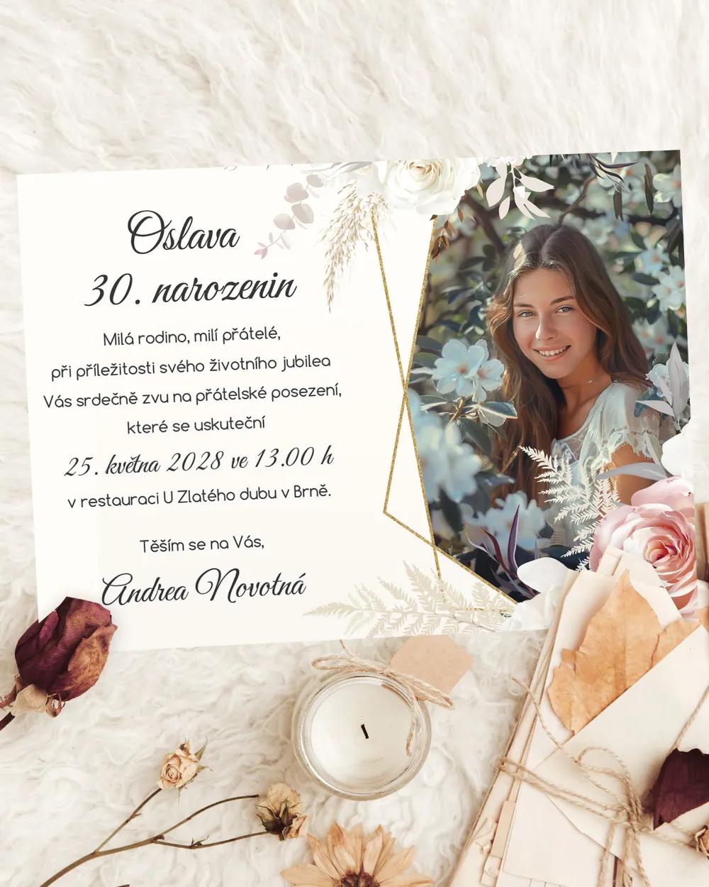 Pozvánka na narozeniny s fotkou Rozkvetlé květiny 01
