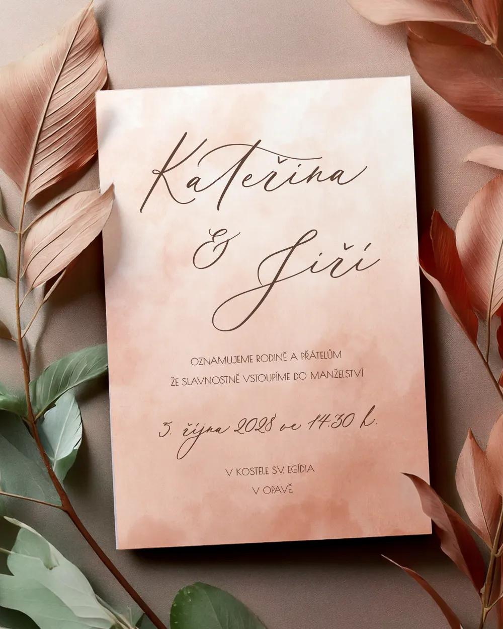 Svatební oznámení - Akvarelová láska (lososová)
