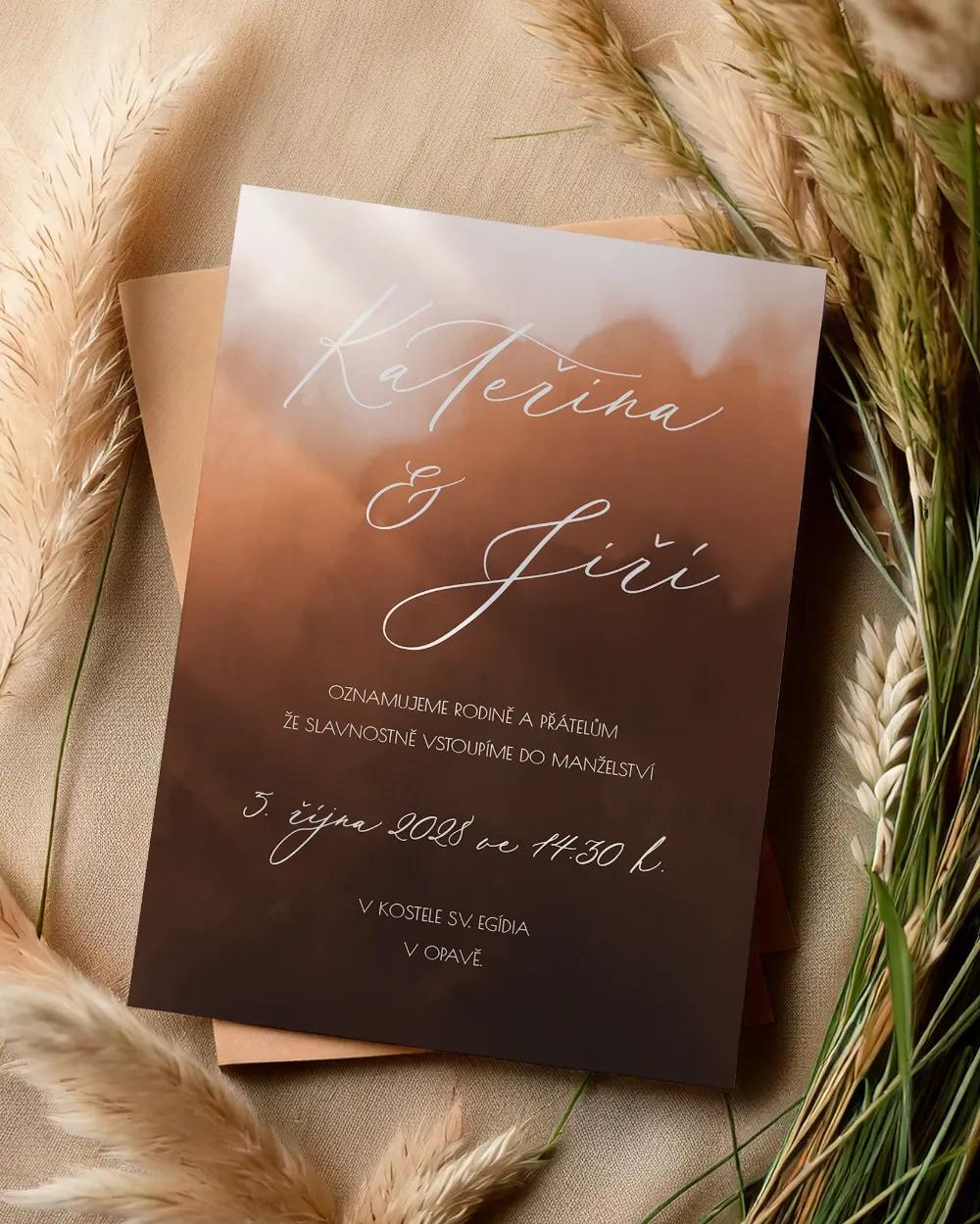 Svatební oznámení - Akvarelová láska (měděná)