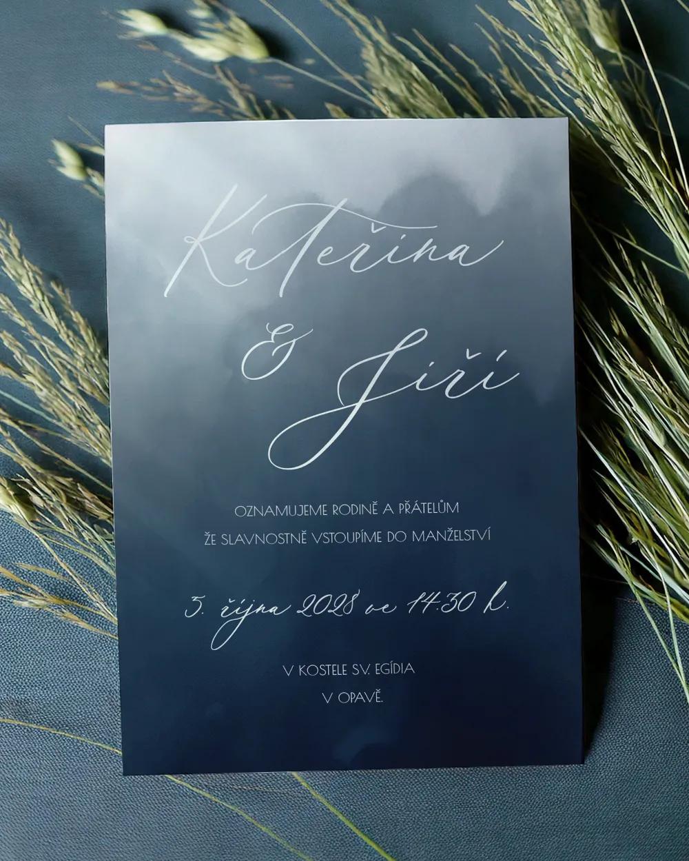 Svatební oznámení - Akvarelová láska (modrá)