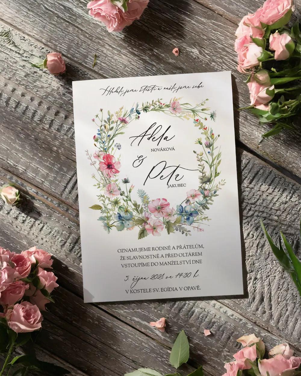 Svatební oznámení - Růžový věneček I 1/2