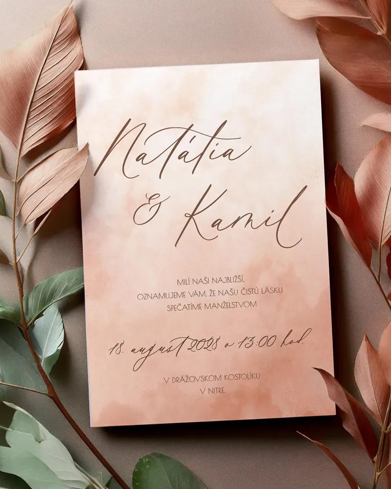Svadobné oznámenia - Akvarelová láska (lososová)