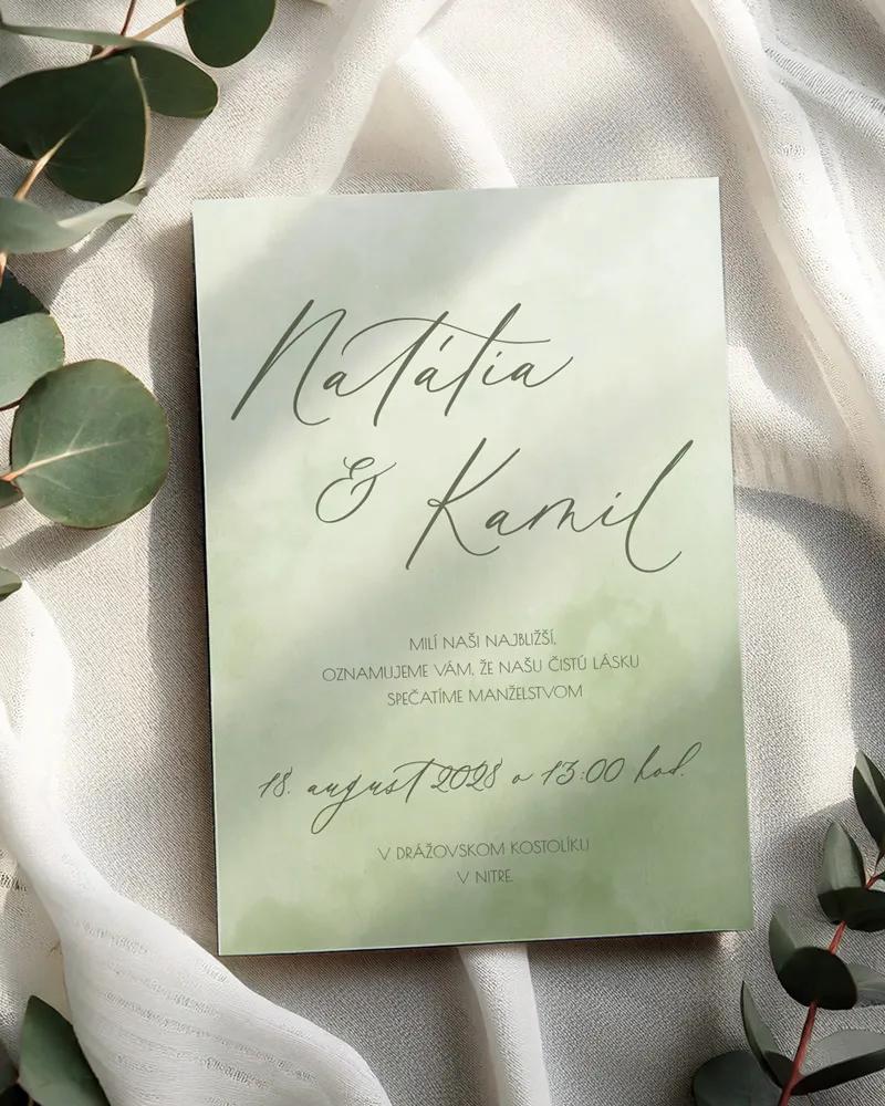Svatební oznámení - Akvarelová láska (zelená)