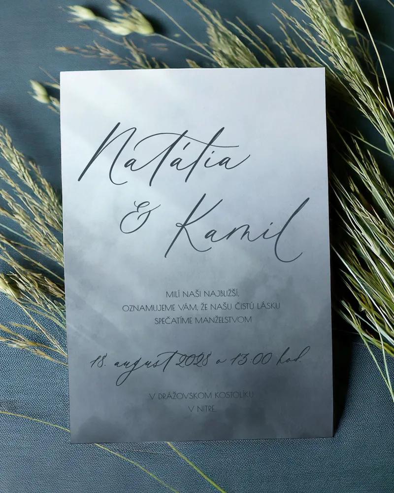 Svatební oznámení - Akvarelová láska (šedo-modrá)