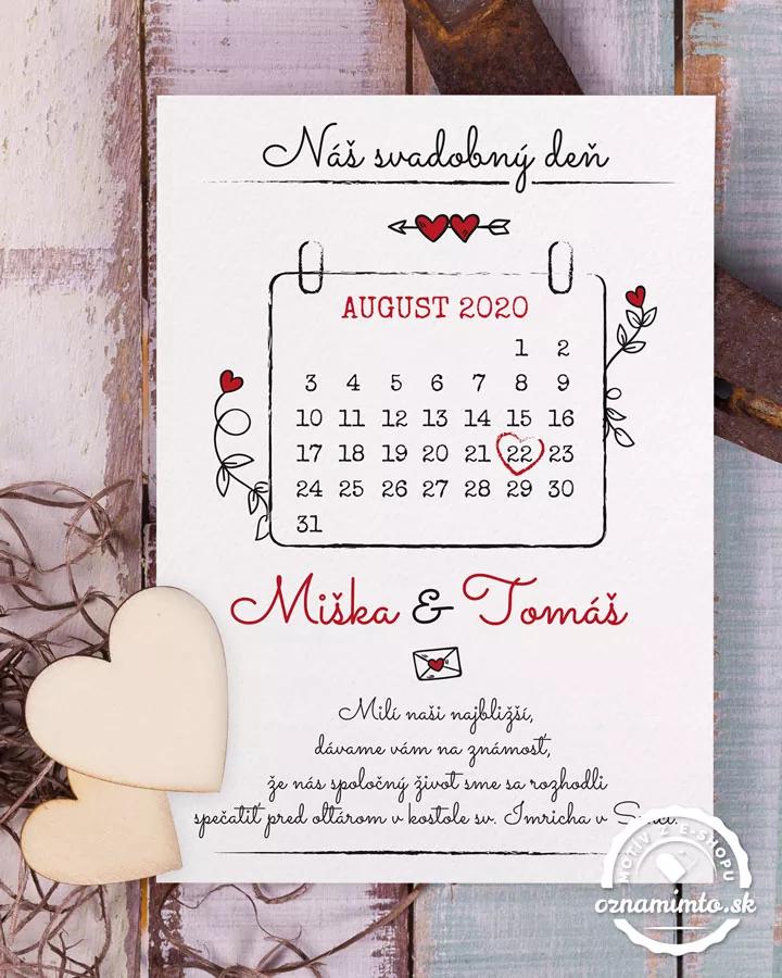 Jednoduché svadobné oznámenia s kalendárikom