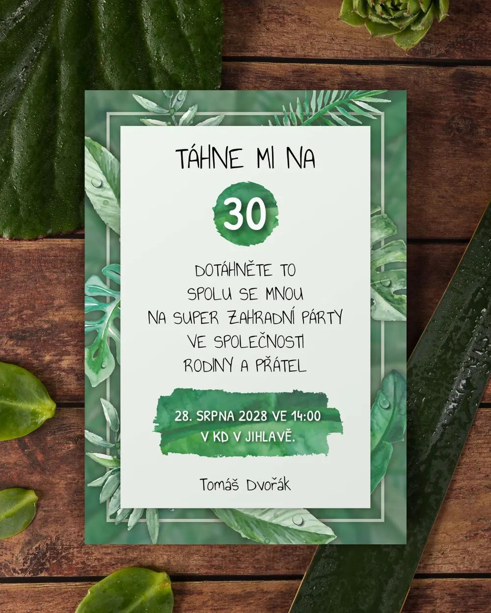 Pozvánka na narozeniny v přírodním Greenery stylu