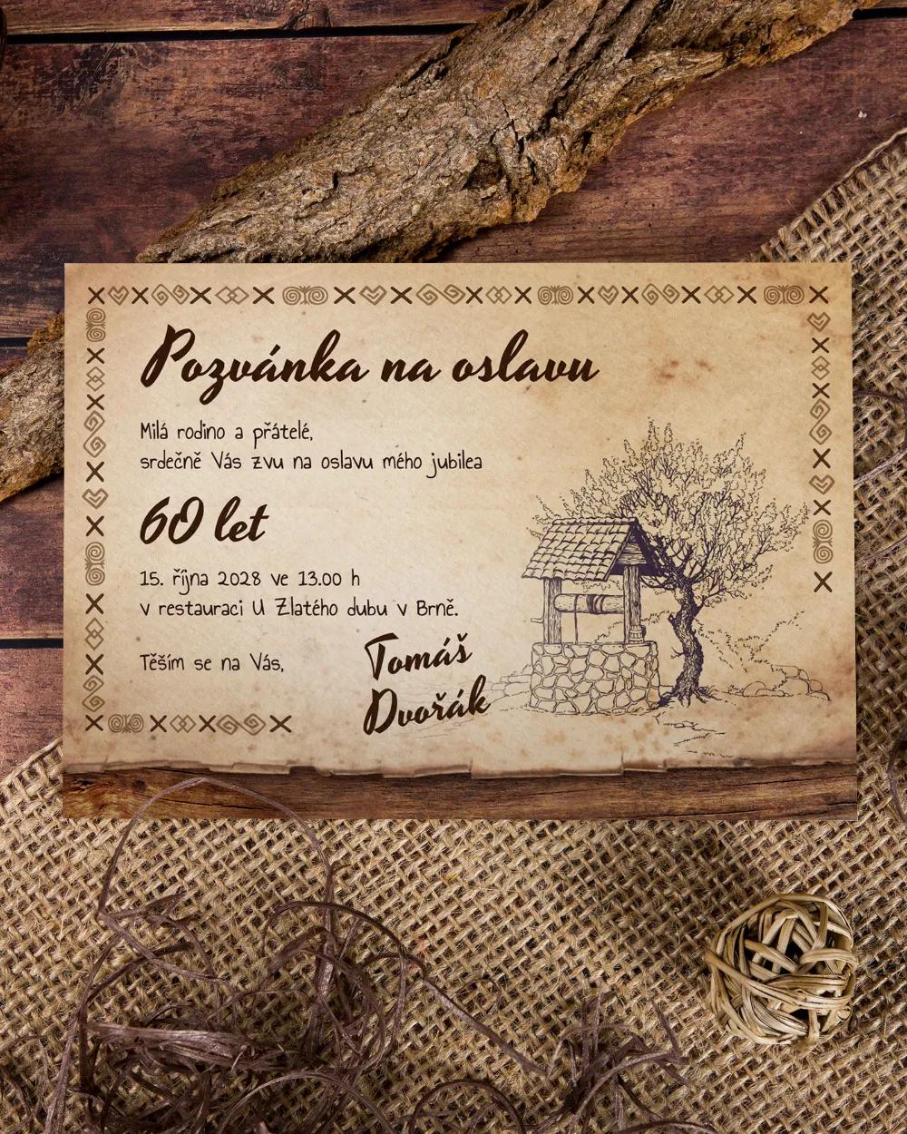 Pozvánka na narozeniny s lidovým motivem