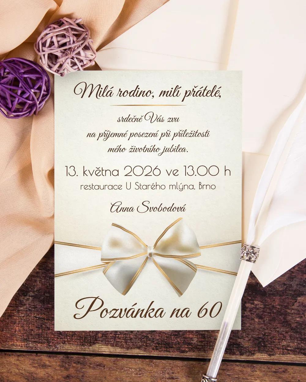 Pozvánka na narozeniny Luxusní motiv s mašlí