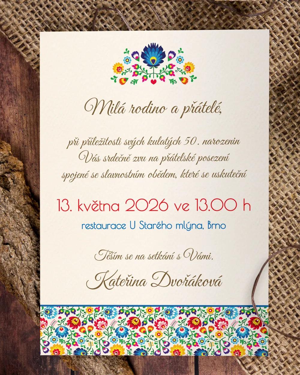 Pozvánka na narozeniny s lidovým motivem II