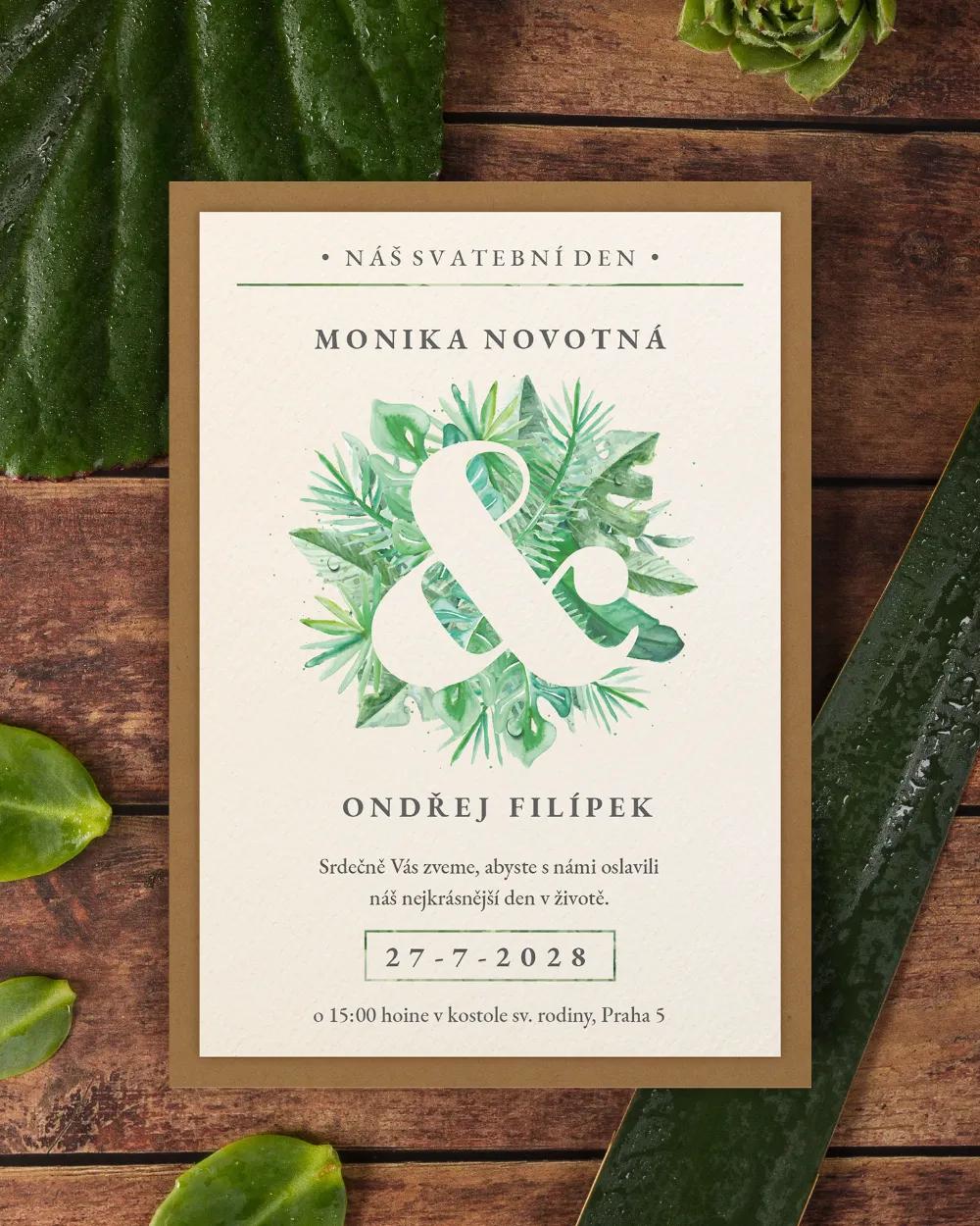 Svatební oznámení v Greenery motivu