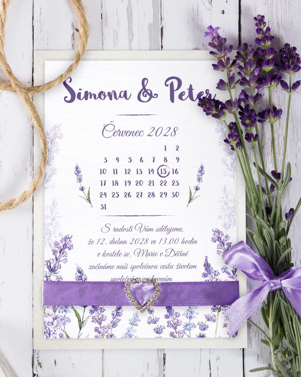 Svatební oznámení Levandule s kalendáříkem