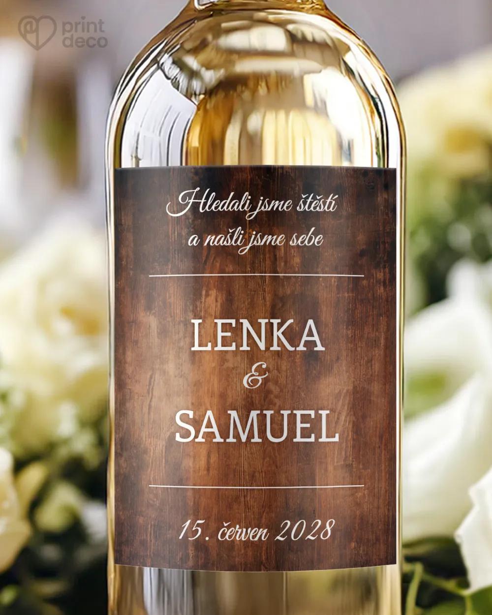 Svatební etikety s motivem Dřevo (tmavě hnědé)