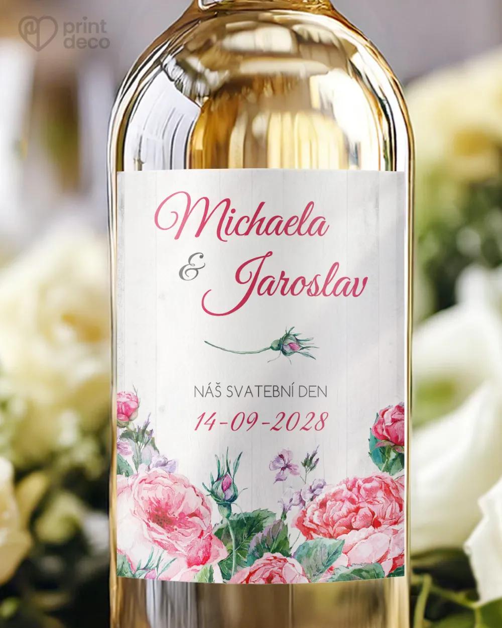 Svatební etikety s růžami a vintage prvky