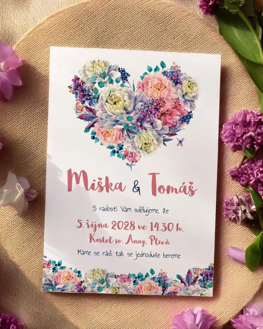 Svatební oznámení - Pivoňky s šeříkem